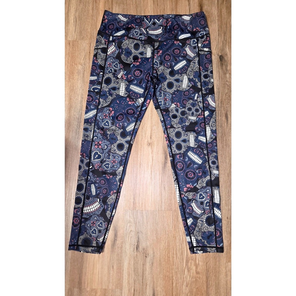 EUC Constantly Varied Gear CVG 2XL Spooky Scull Leggings Side Pockets